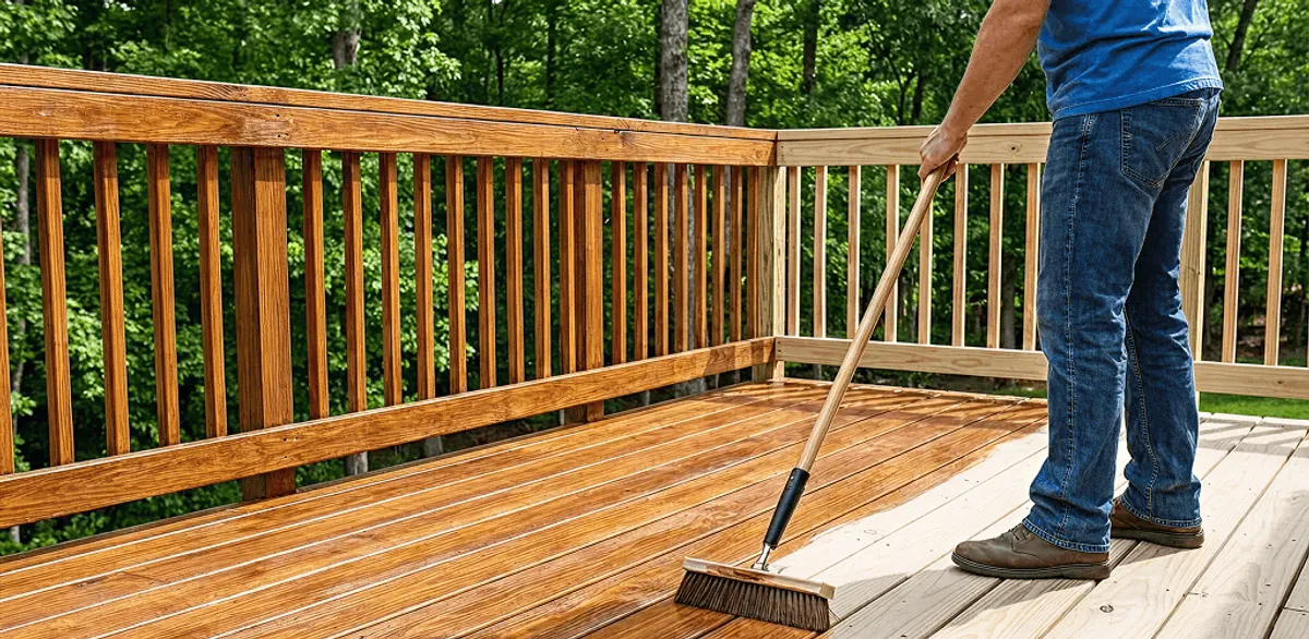 Deck staining and sealing application on a wood deck in New Orleans, LA
