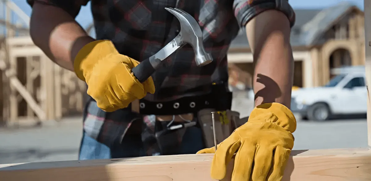 Handyman fixing wood trim with a hammer for home repairs in New Orleans, LA