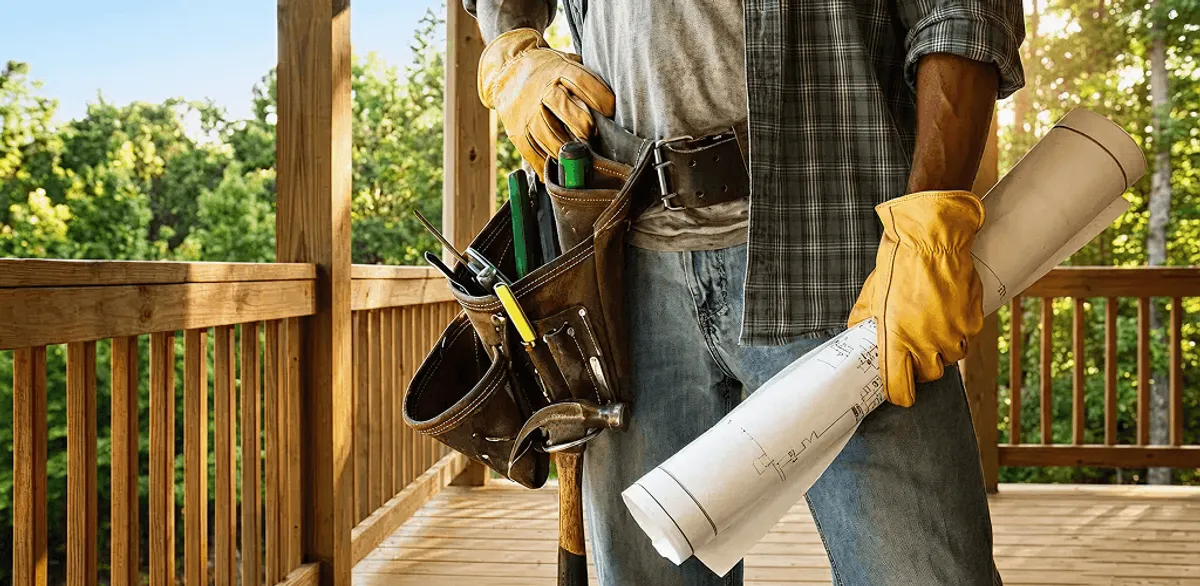 Professional handyman with tool belt ready for home repairs in New Orleans, LA