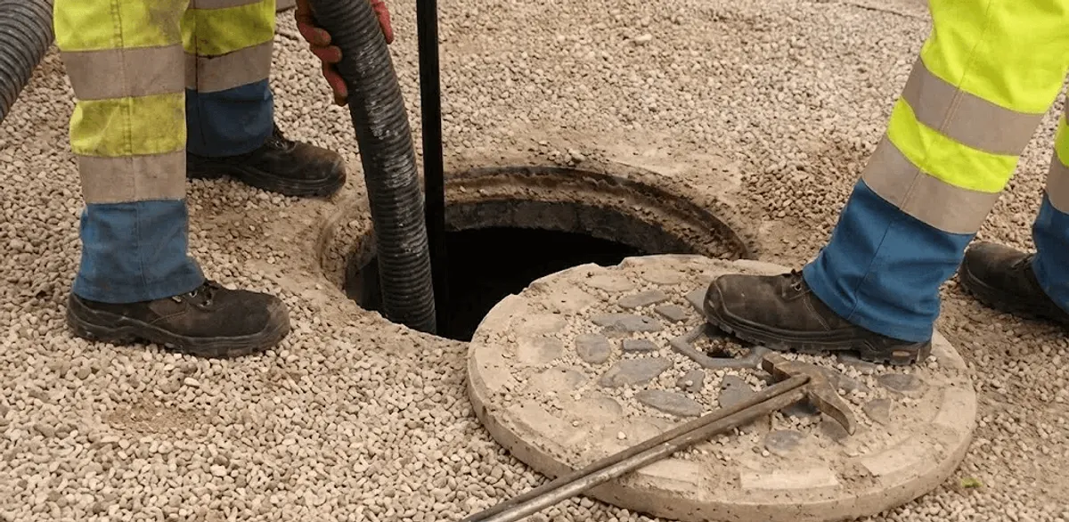 Drain cleaning crew clearing a sewer access point with professional equipment in New Orleans, LA